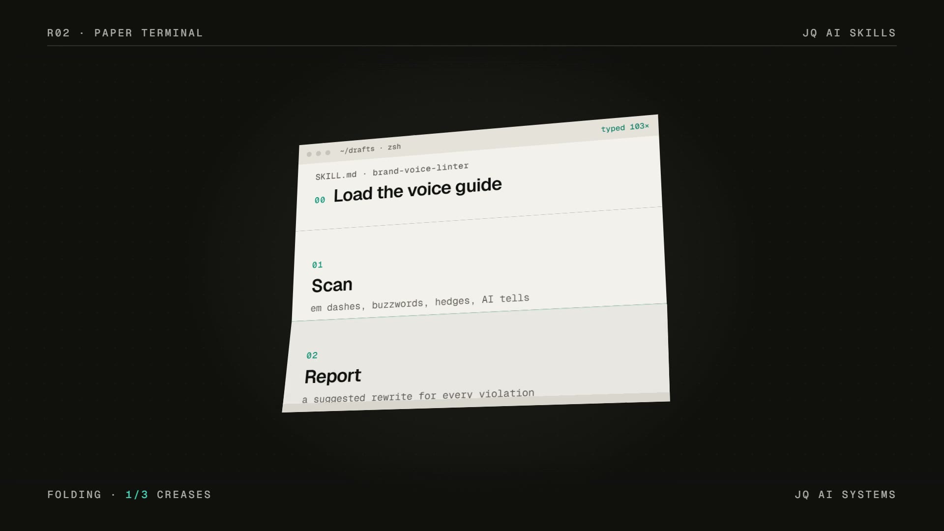 Still from JQ AI Skills · Paper Terminal