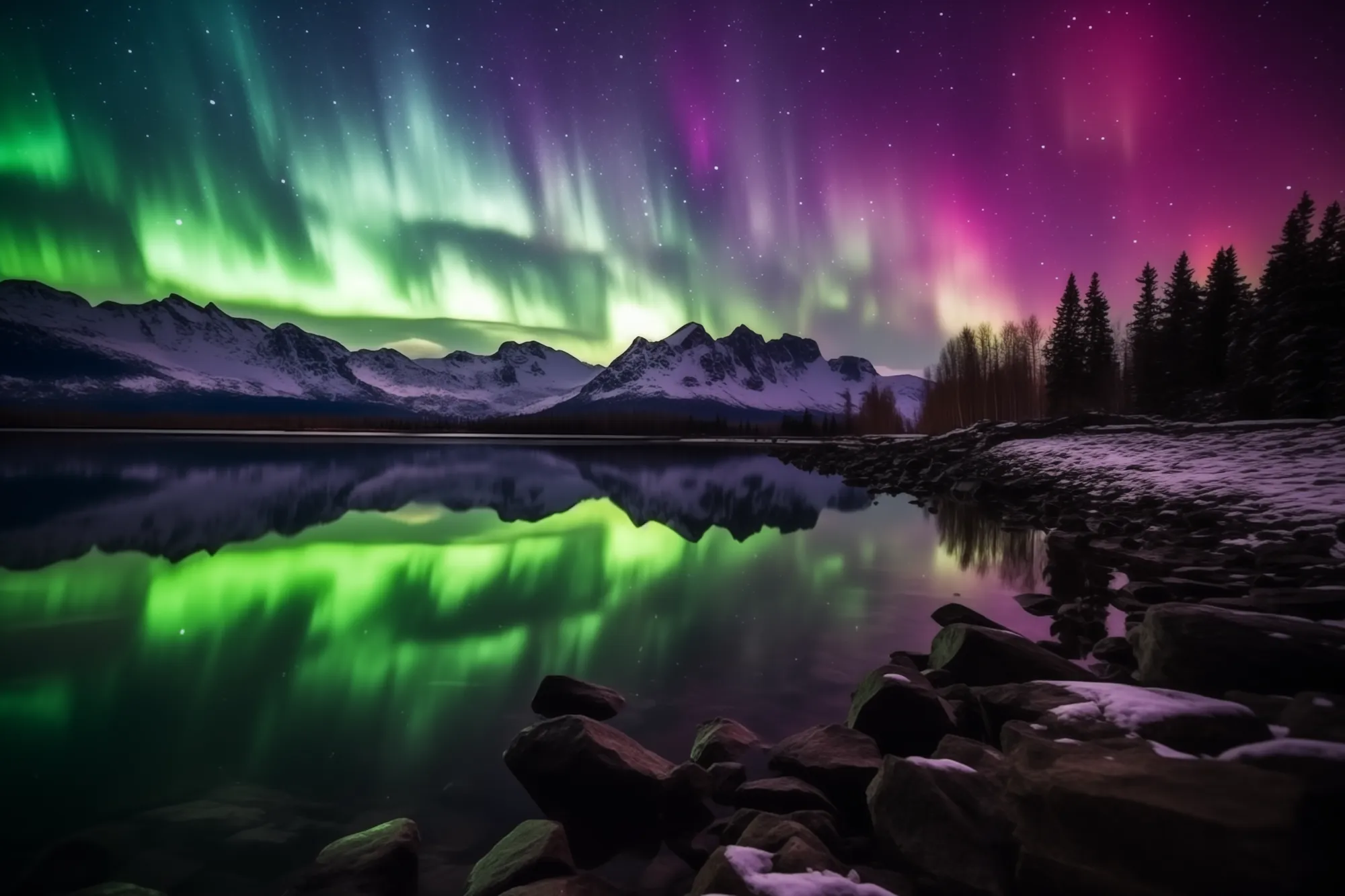 Aurora over crystal lake paint the aurora borealis