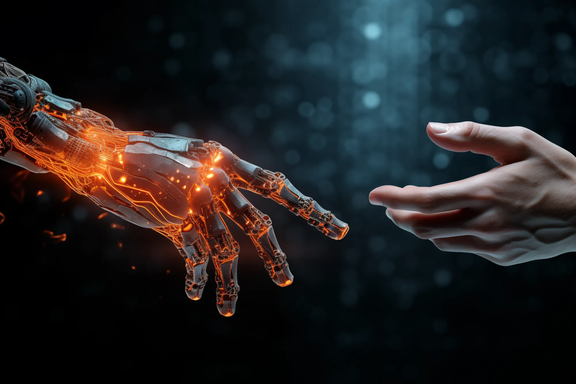 Automation mechanic arm and human arm touching
