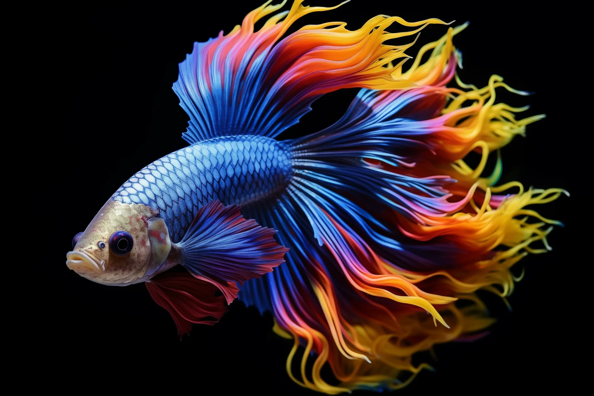 Beautiful colorful fantasy beta fish on black