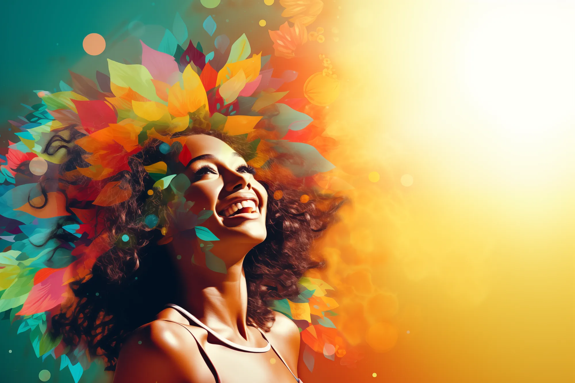 Colorful background smiling solar woman leaflet