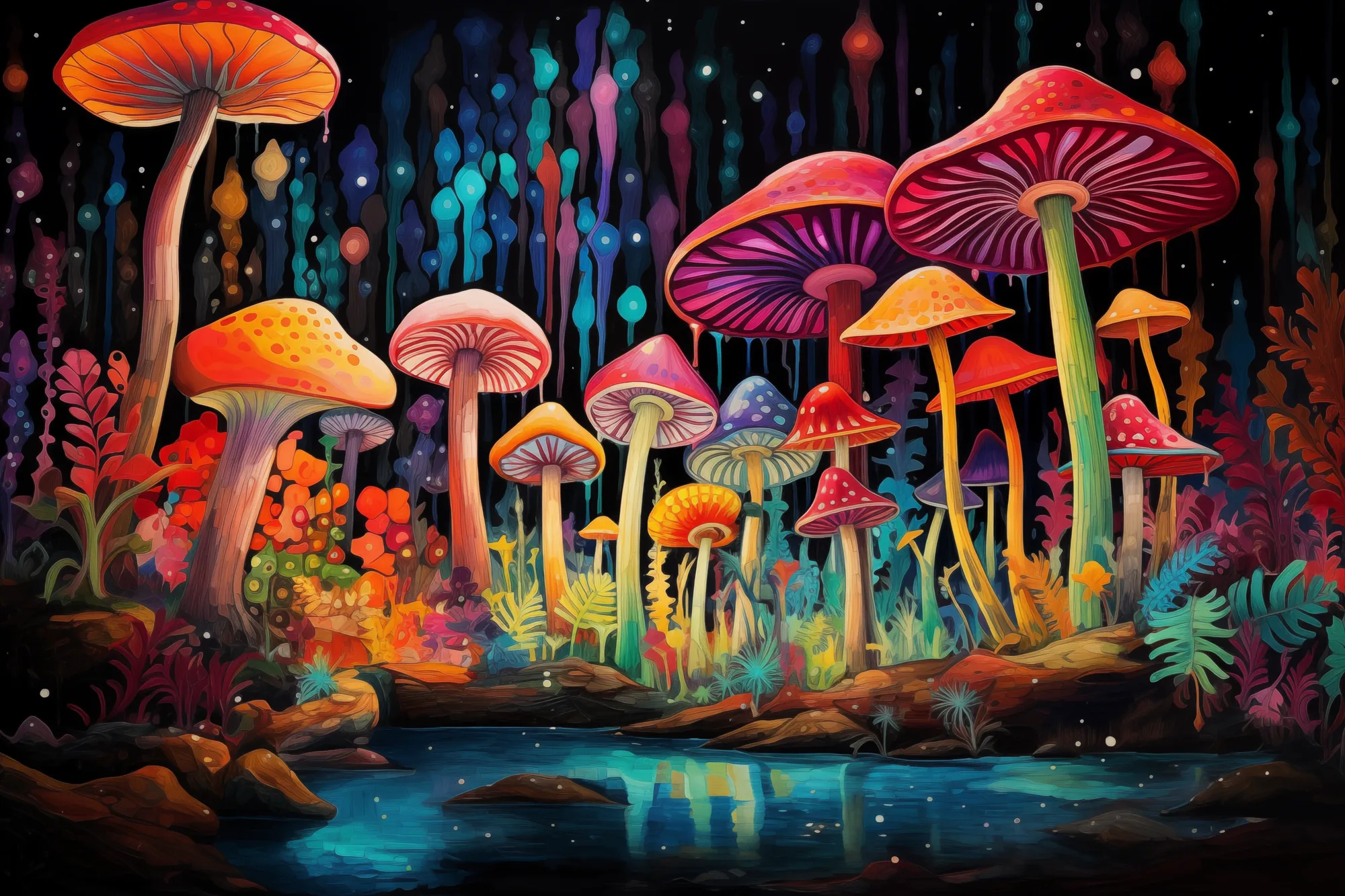 Colorful mushroom forest depict forest filled with