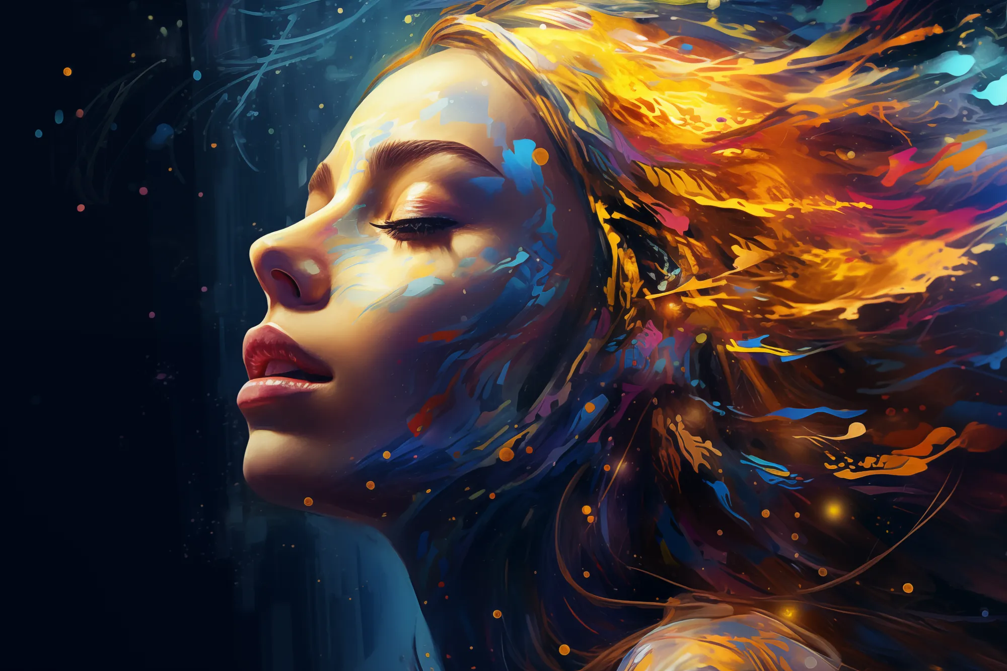 Radical and expressive portrait of woman her face