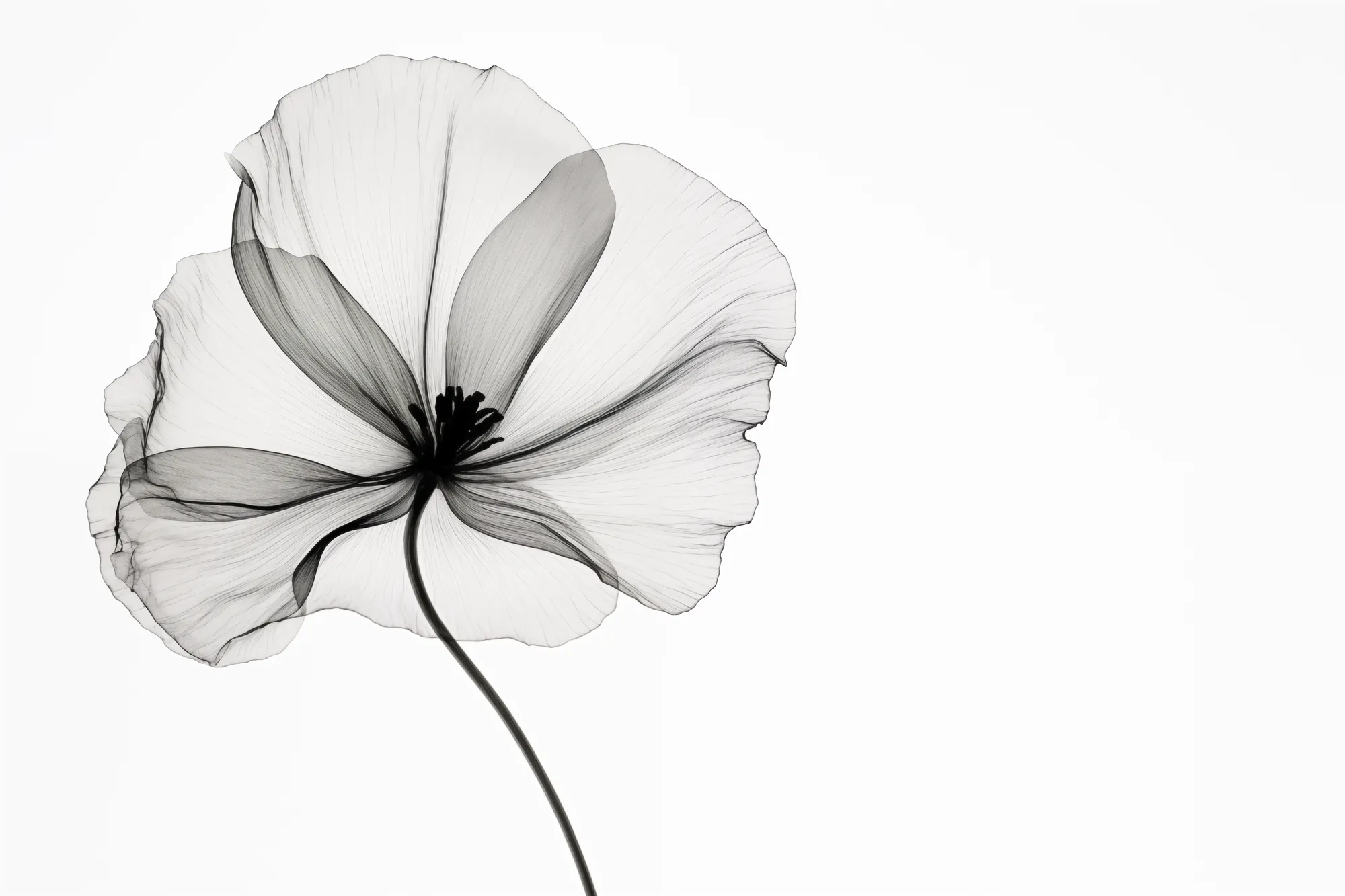 Single flower petal black and white clipart on plain