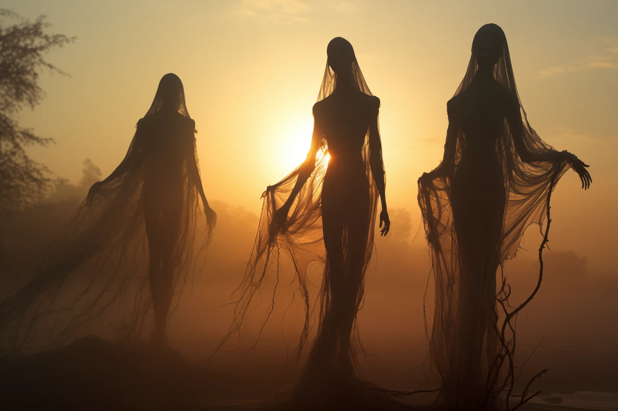 Spectral creatures at twilight create scene where